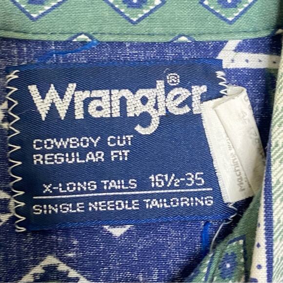 Vintage 90s Wranglers Western Cowboy Cut Regular Fit Button Up Shirt 16 1/2 x 35 - Picture 5 of 8